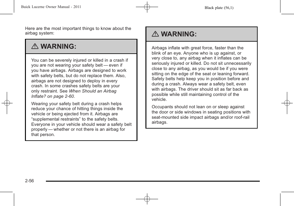 Warning | Buick 2011 Lucerne User Manual | Page 88 / 450