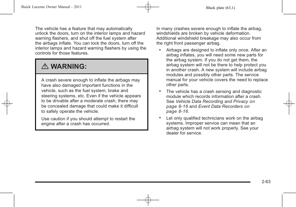 Warning | Buick 2011 Lucerne User Manual | Page 95 / 450