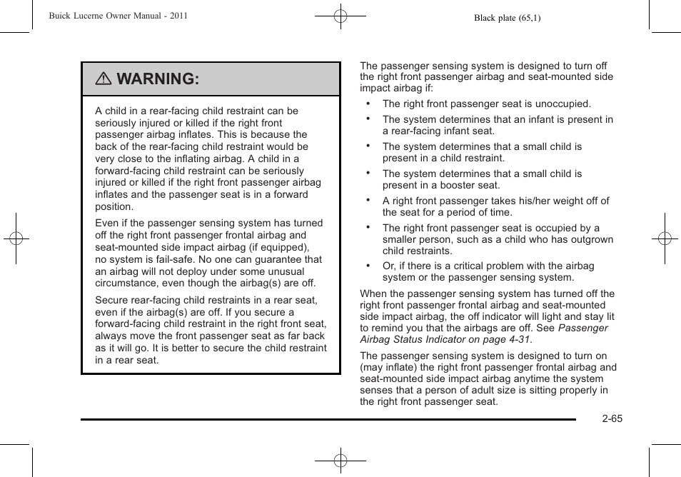 Warning | Buick 2011 Lucerne User Manual | Page 97 / 450