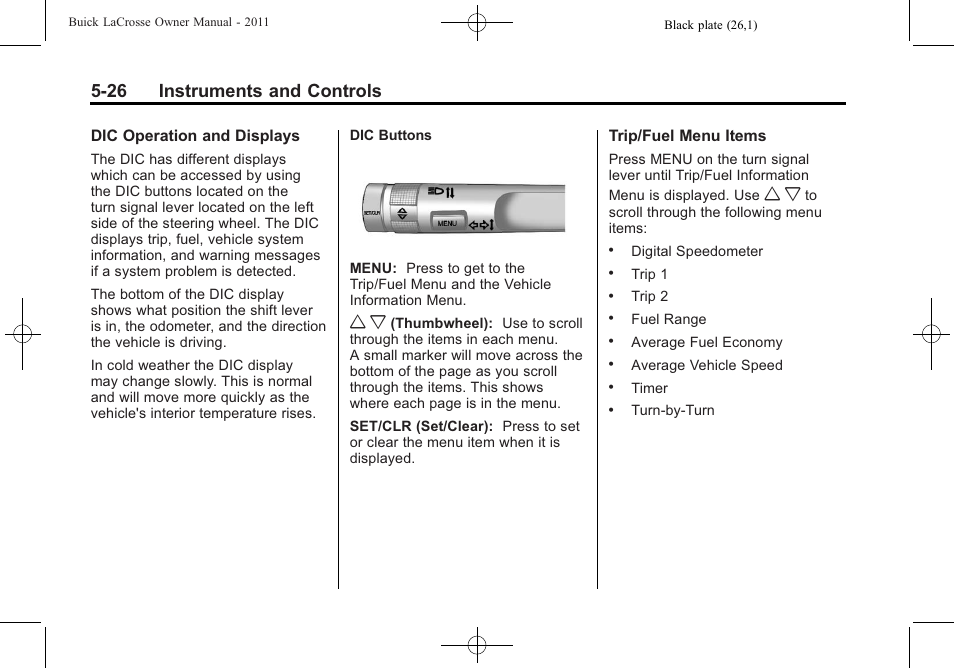 26 instruments and controls | Buick 2011 Lacrosse User Manual | Page 148 / 462