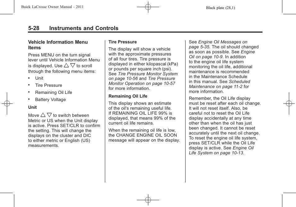 28 instruments and controls | Buick 2011 Lacrosse User Manual | Page 150 / 462