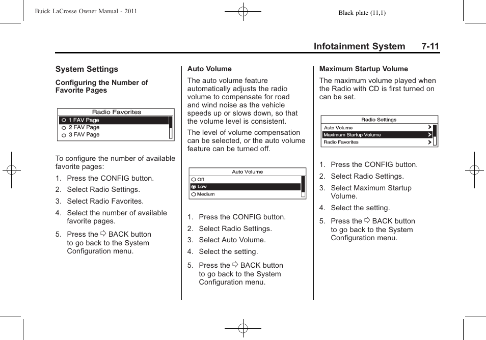 Infotainment system 7-11 | Buick 2011 Lacrosse User Manual | Page 191 / 462