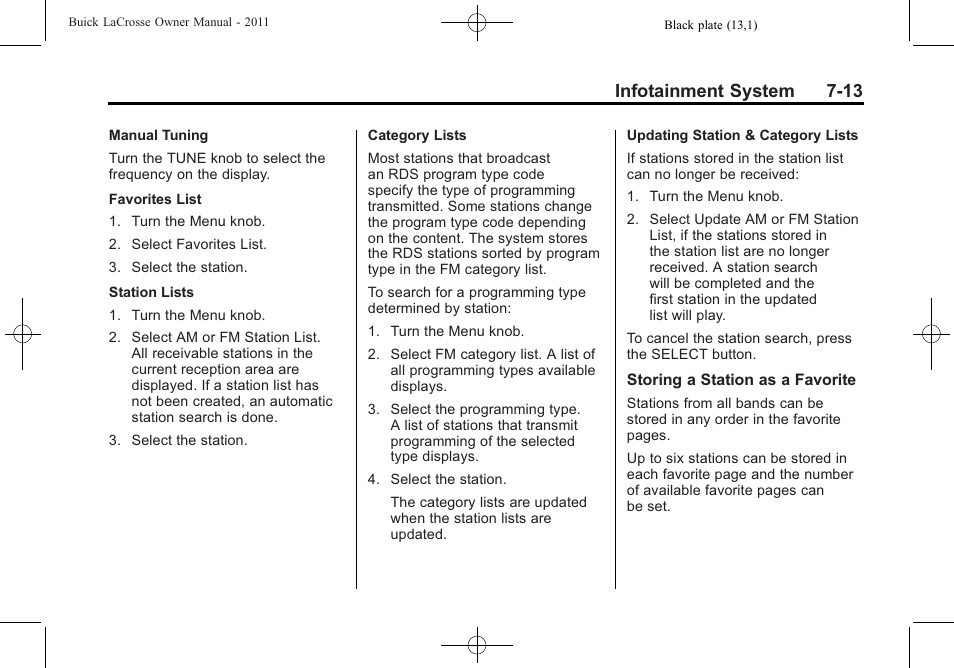 Infotainment system 7-13 | Buick 2011 Lacrosse User Manual | Page 193 / 462