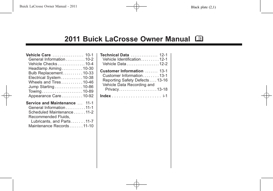 2011 buick lacrosse owner manual m | Buick 2011 Lacrosse User Manual | Page 2 / 462