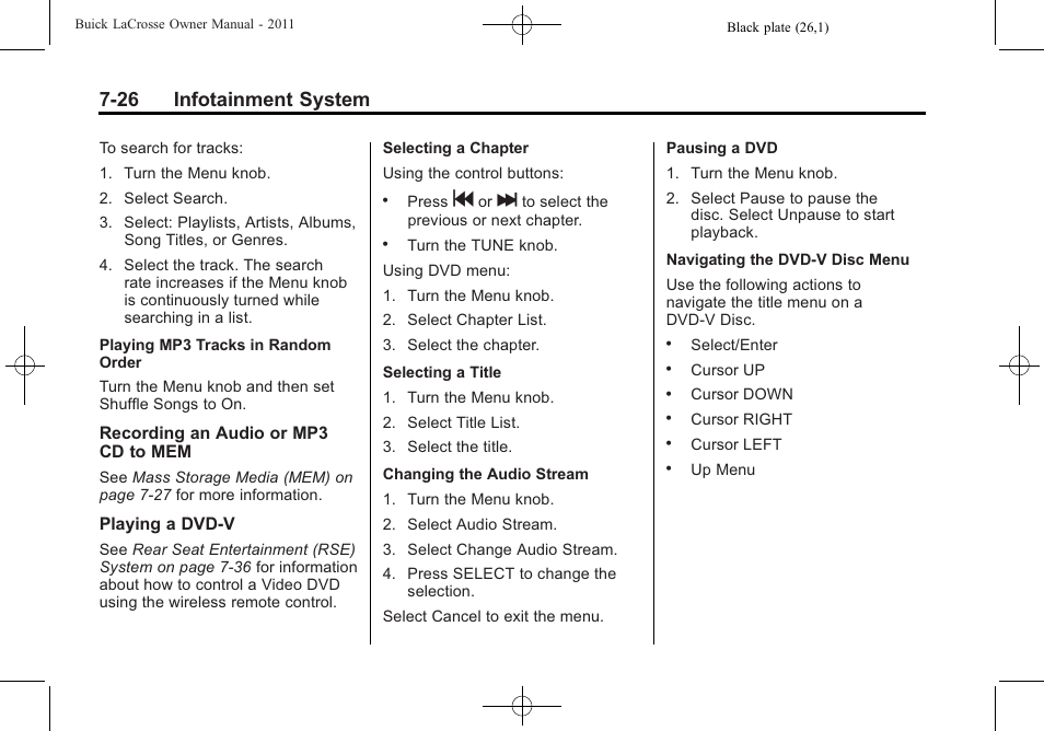 26 infotainment system | Buick 2011 Lacrosse User Manual | Page 206 / 462