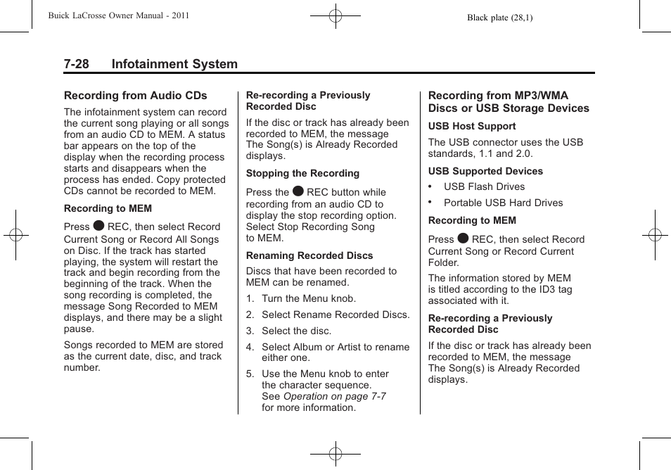 28 infotainment system | Buick 2011 Lacrosse User Manual | Page 208 / 462