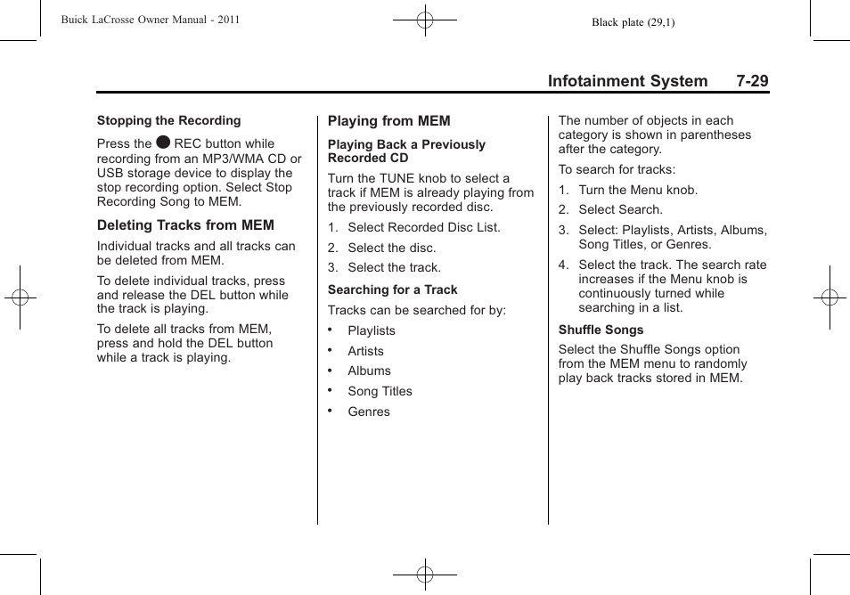 Infotainment system 7-29 | Buick 2011 Lacrosse User Manual | Page 209 / 462