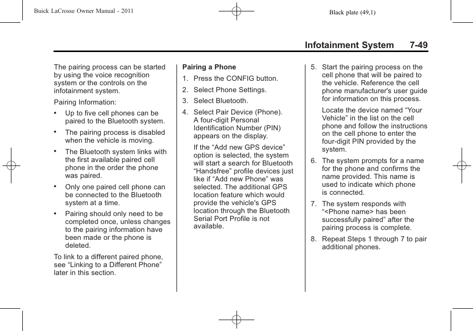 Infotainment system 7-49 | Buick 2011 Lacrosse User Manual | Page 229 / 462