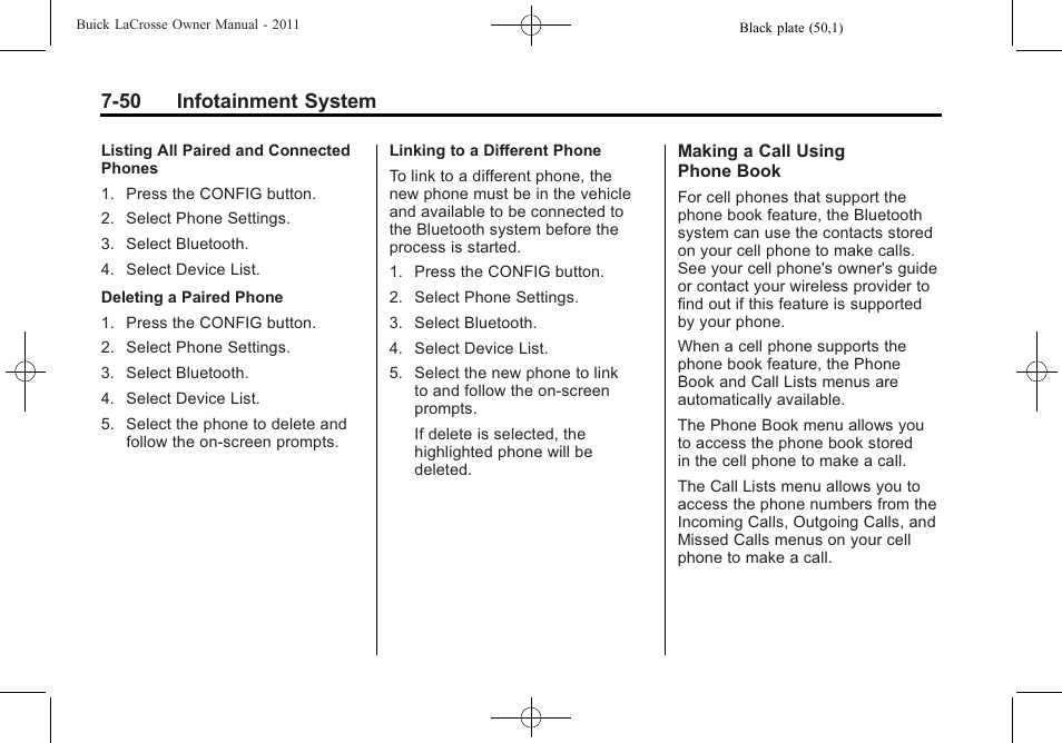 50 infotainment system | Buick 2011 Lacrosse User Manual | Page 230 / 462