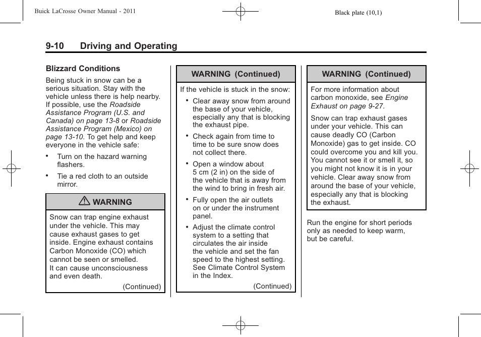 10 driving and operating | Buick 2011 Lacrosse User Manual | Page 260 / 462