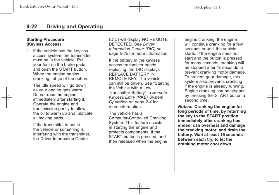 22 driving and operating | Buick 2011 Lacrosse User Manual | Page 272 / 462