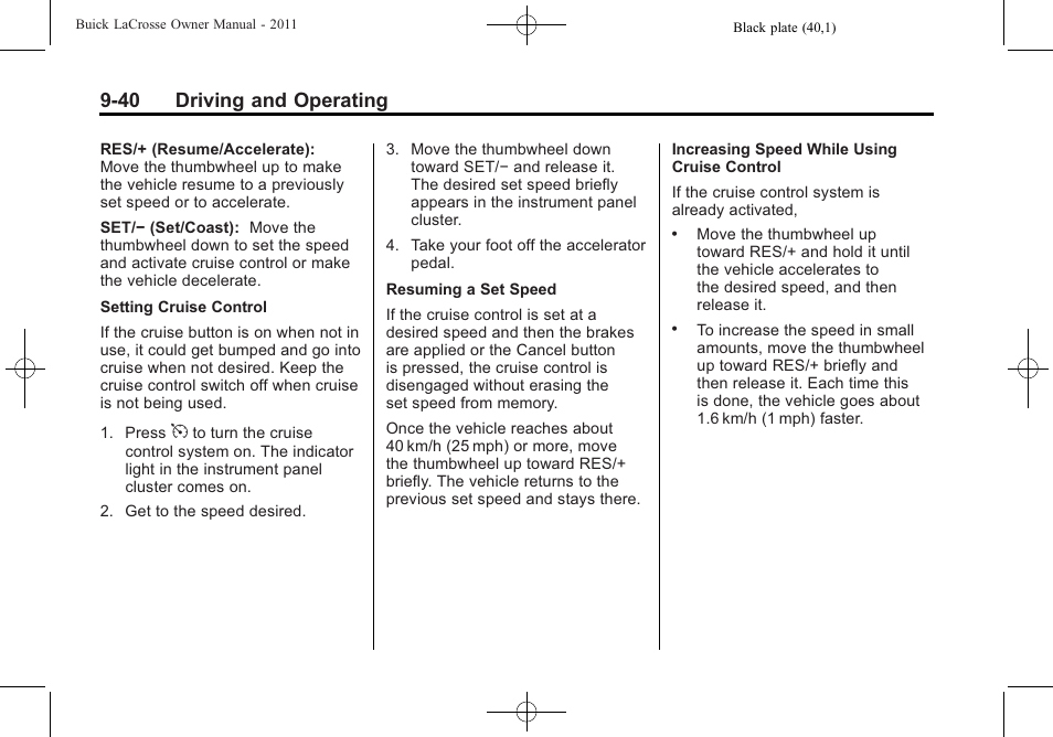 40 driving and operating | Buick 2011 Lacrosse User Manual | Page 290 / 462