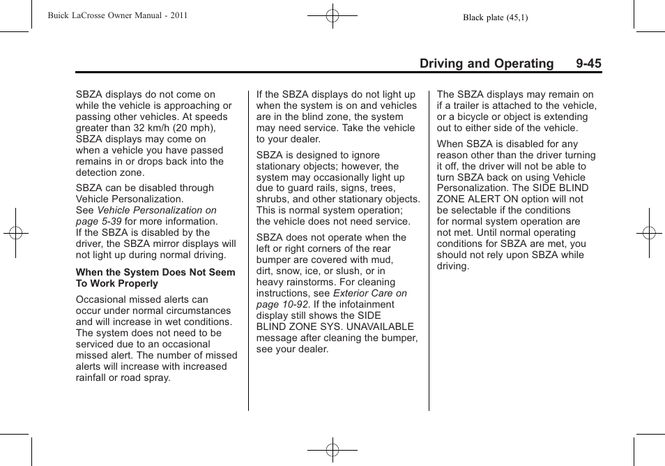 Driving and operating 9-45 | Buick 2011 Lacrosse User Manual | Page 295 / 462