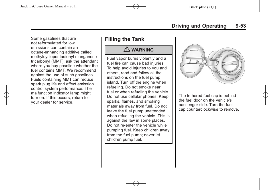 Filling the tank, Filling the tank -53 | Buick 2011 Lacrosse User Manual | Page 303 / 462