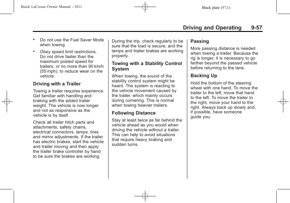 Driving and operating 9-57 | Buick 2011 Lacrosse User Manual | Page 307 / 462