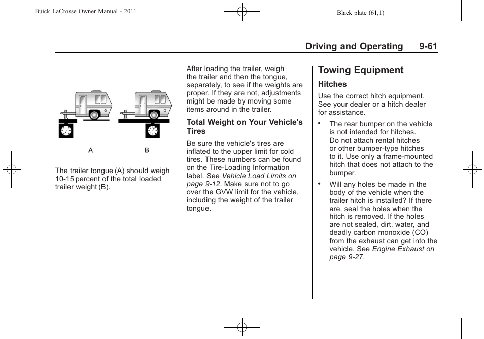 Towing equipment, Towing equipment -61, Allow | Driving and operating 9-61 | Buick 2011 Lacrosse User Manual | Page 311 / 462