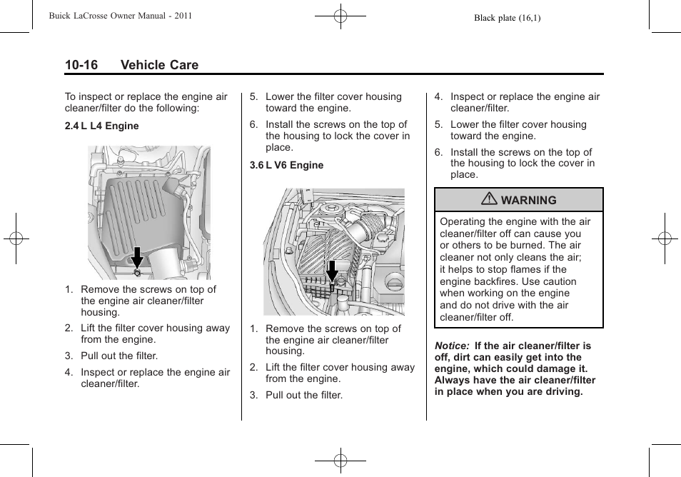 16 vehicle care | Buick 2011 Lacrosse User Manual | Page 328 / 462