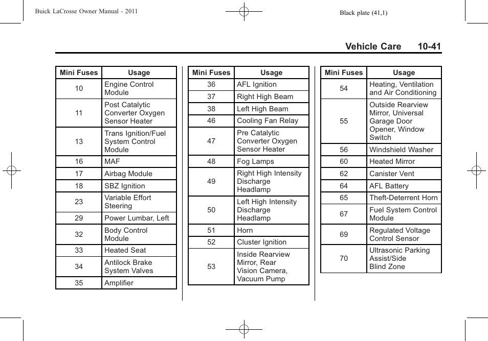 Vehicle care 10-41 | Buick 2011 Lacrosse User Manual | Page 353 / 462