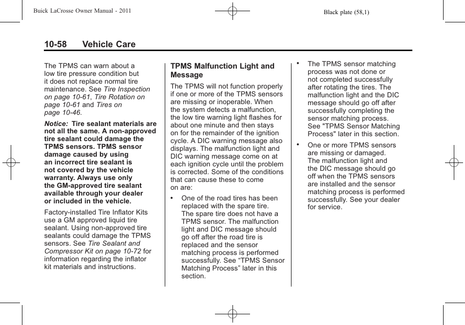 58 vehicle care | Buick 2011 Lacrosse User Manual | Page 370 / 462