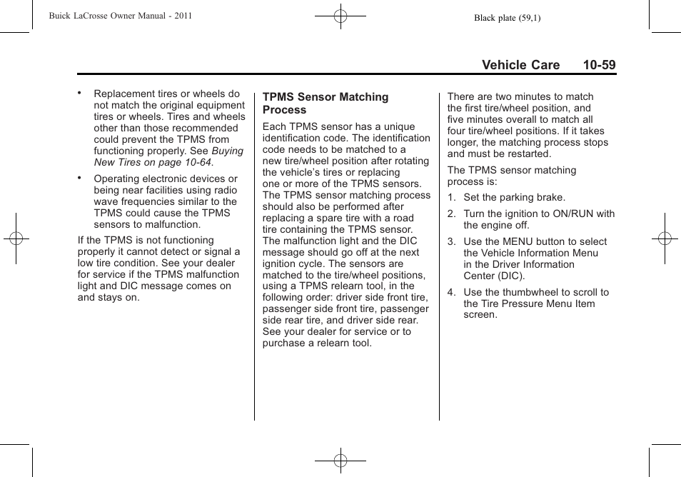 Vehicle care 10-59 | Buick 2011 Lacrosse User Manual | Page 371 / 462