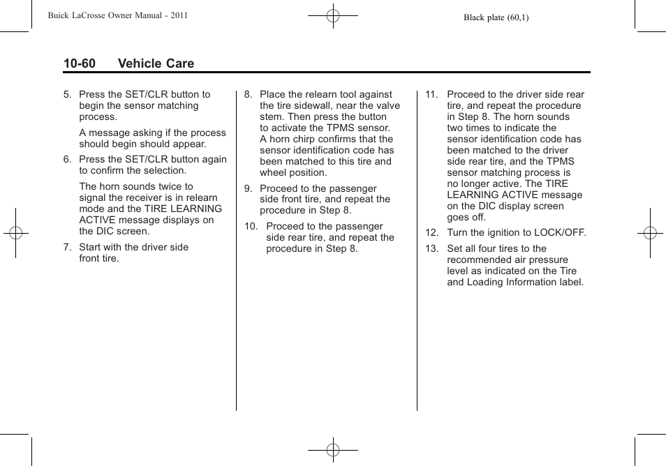 60 vehicle care | Buick 2011 Lacrosse User Manual | Page 372 / 462