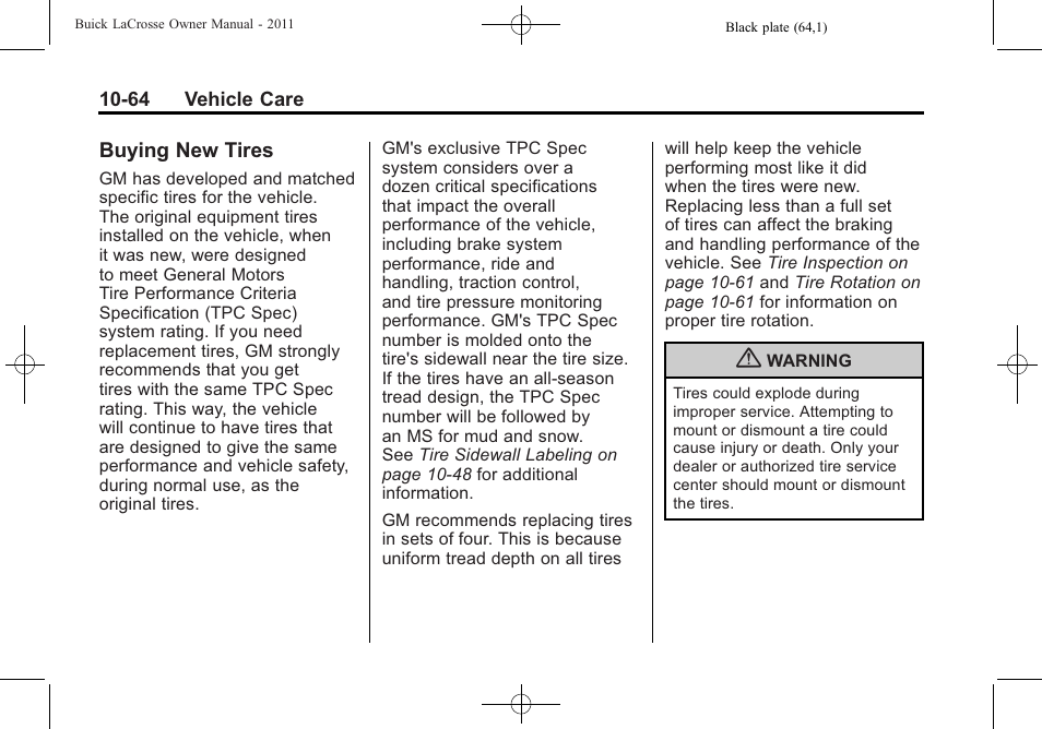 Buying new tires, Buying new tires -64 | Buick 2011 Lacrosse User Manual | Page 376 / 462