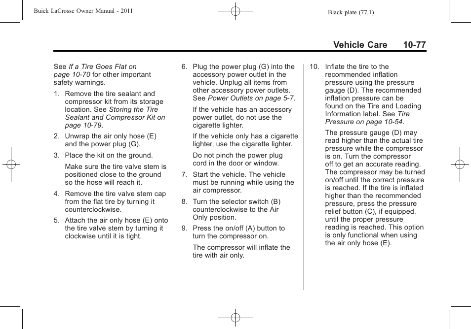 Vehicle care 10-77 | Buick 2011 Lacrosse User Manual | Page 389 / 462