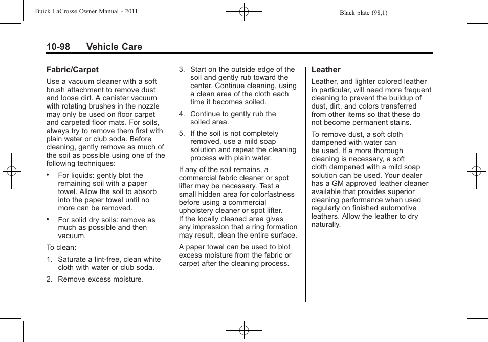 98 vehicle care | Buick 2011 Lacrosse User Manual | Page 410 / 462