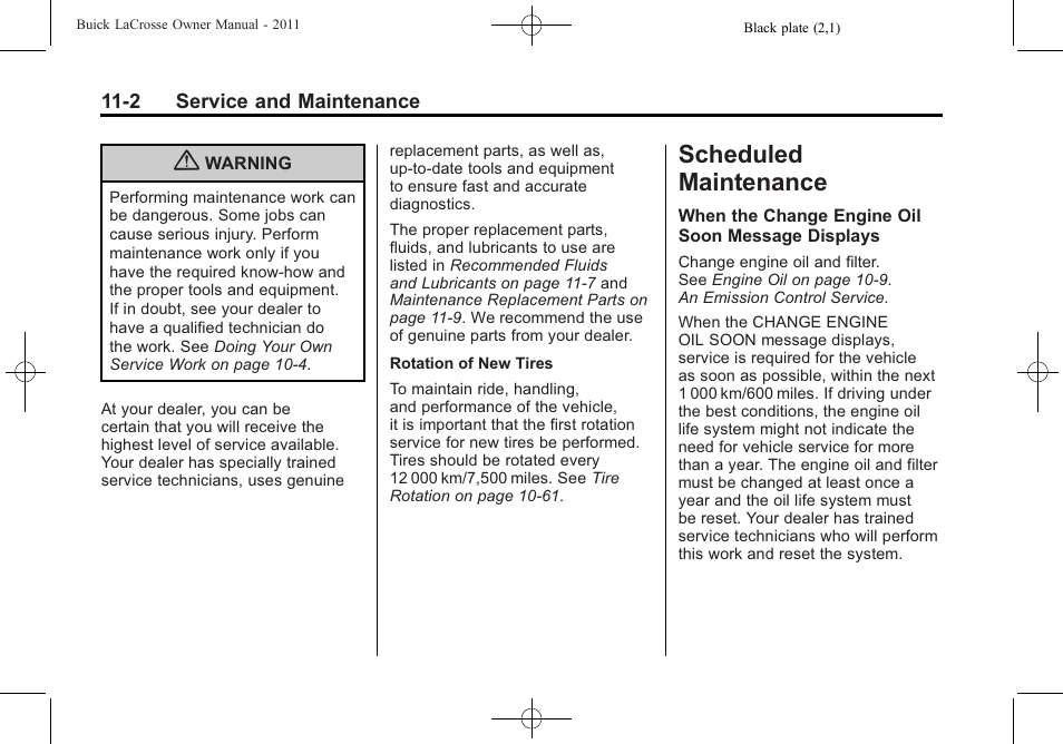 Scheduled maintenance, Scheduled maintenance -2, Scheduled | Buick 2011 Lacrosse User Manual | Page 414 / 462