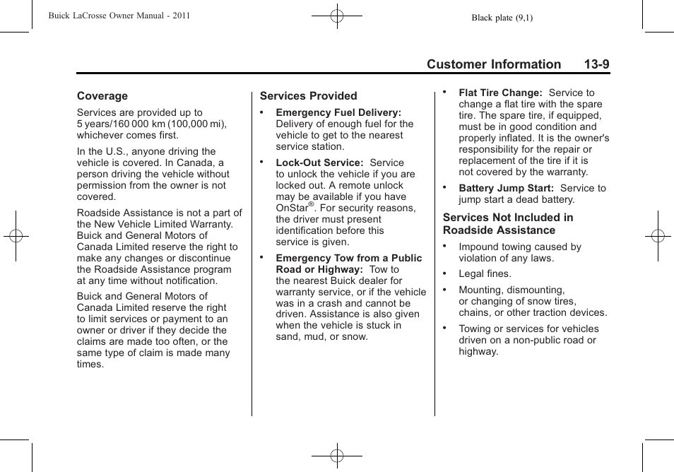 Customer information 13-9 | Buick 2011 Lacrosse User Manual | Page 437 / 462