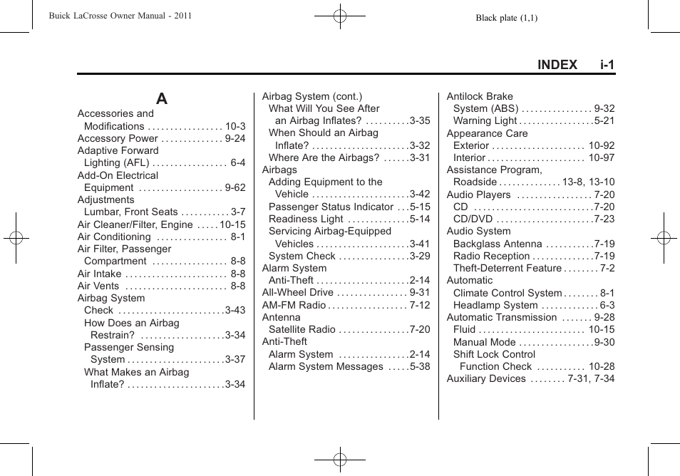 Index, Index_a, Index i-1 | Buick 2011 Lacrosse User Manual | Page 449 / 462