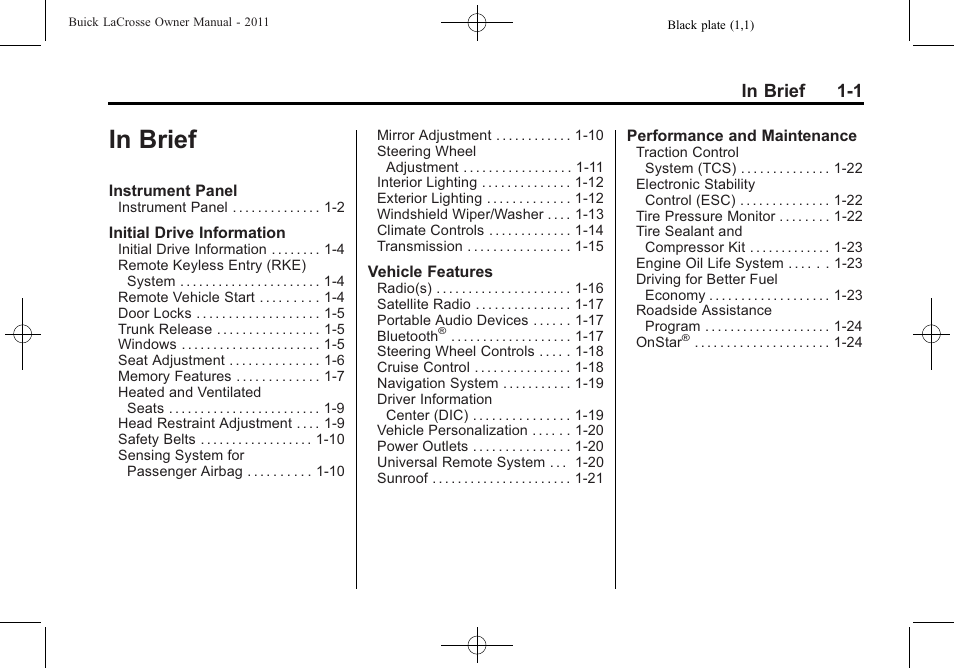 In brief, In brief -1 | Buick 2011 Lacrosse User Manual | Page 7 / 462