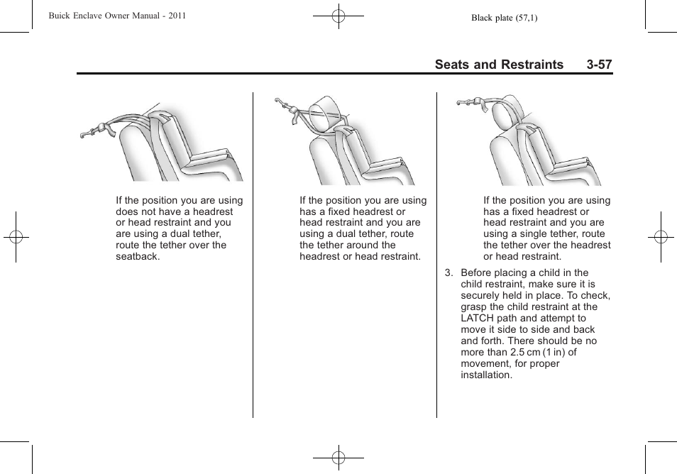 Seats and restraints 3-57 | Buick 2011 Enclave User Manual | Page 107 / 434
