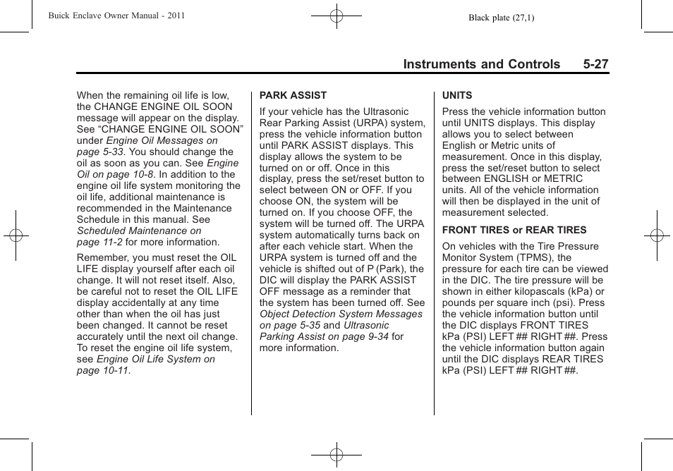 Instruments and controls 5-27 | Buick 2011 Enclave User Manual | Page 145 / 434