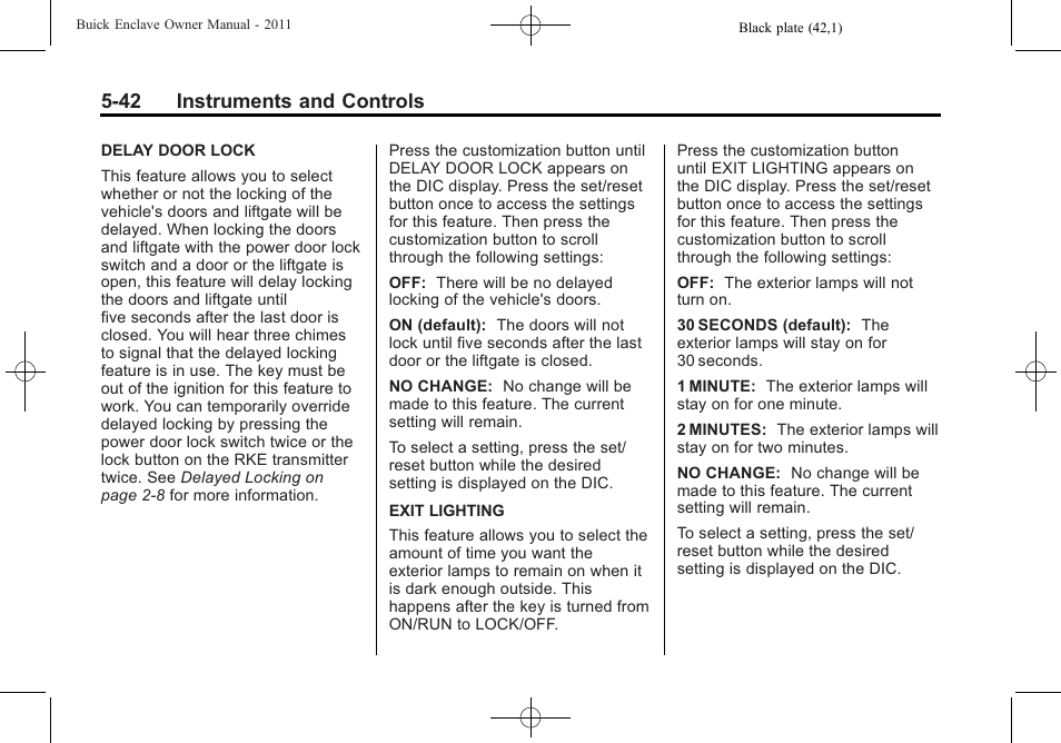 42 instruments and controls | Buick 2011 Enclave User Manual | Page 160 / 434