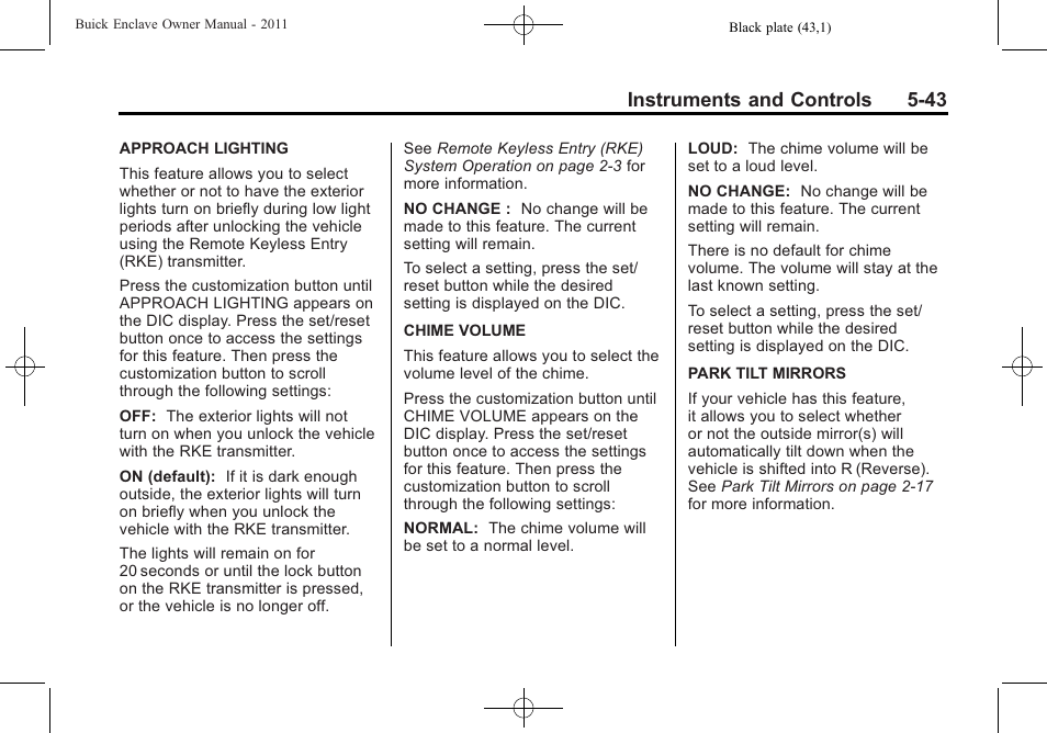 Instruments and controls 5-43 | Buick 2011 Enclave User Manual | Page 161 / 434