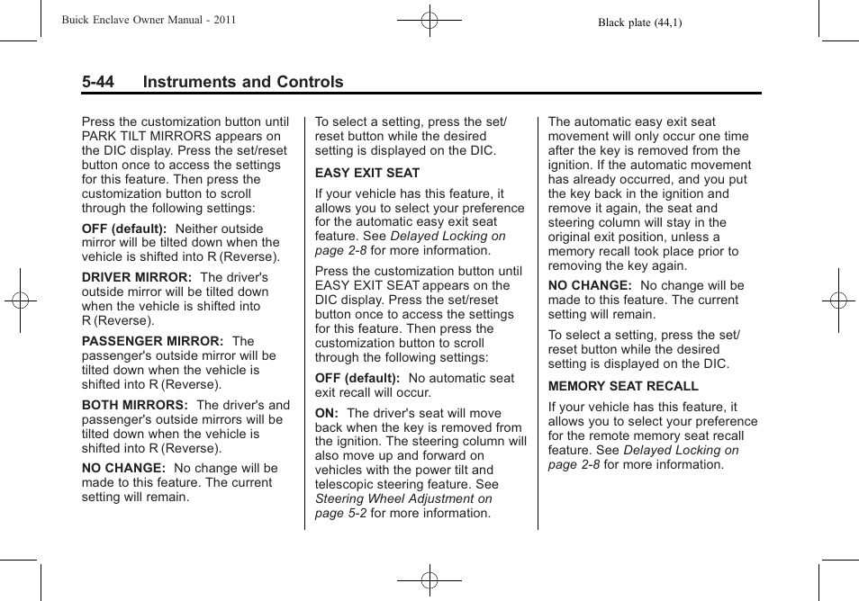 44 instruments and controls | Buick 2011 Enclave User Manual | Page 162 / 434