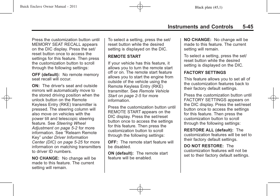 Instruments and controls 5-45 | Buick 2011 Enclave User Manual | Page 163 / 434