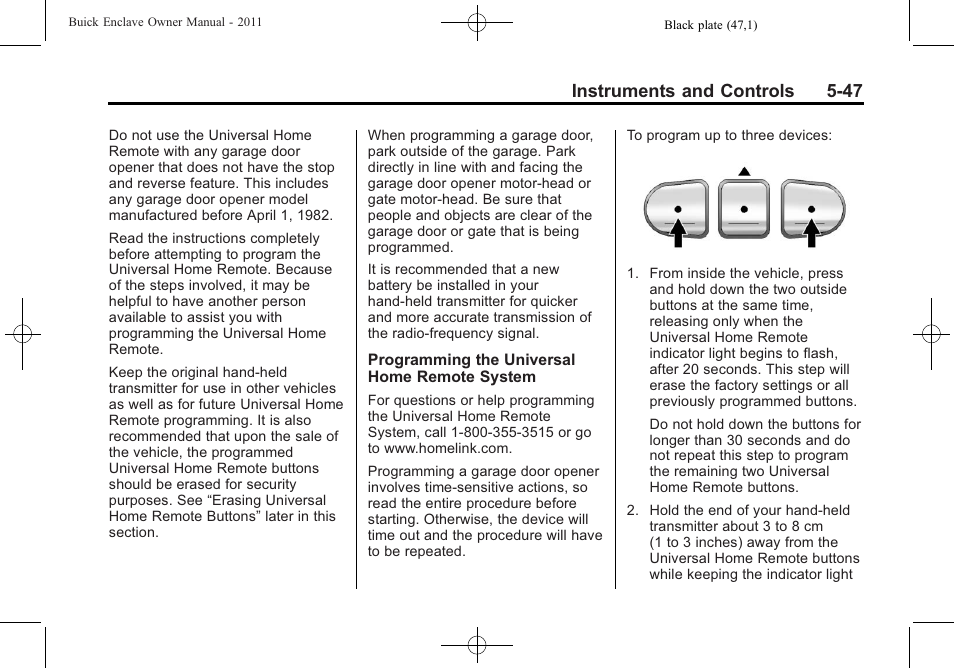 Instruments and controls 5-47 | Buick 2011 Enclave User Manual | Page 165 / 434