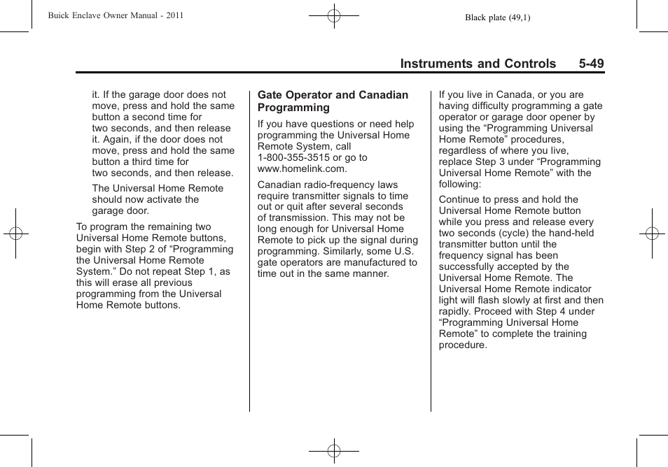 Instruments and controls 5-49 | Buick 2011 Enclave User Manual | Page 167 / 434