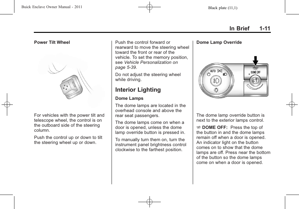 Interior lighting, Interior lighting -11 | Buick 2011 Enclave User Manual | Page 17 / 434