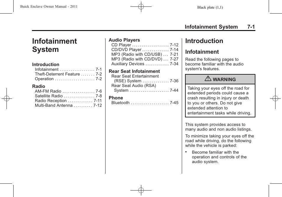 Infotainment system, Introduction, Infotainment | Buick 2011 Enclave User Manual | Page 177 / 434