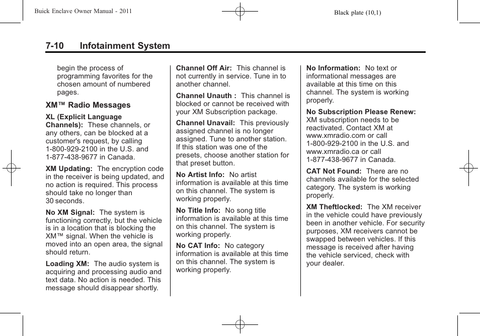 10 infotainment system | Buick 2011 Enclave User Manual | Page 186 / 434