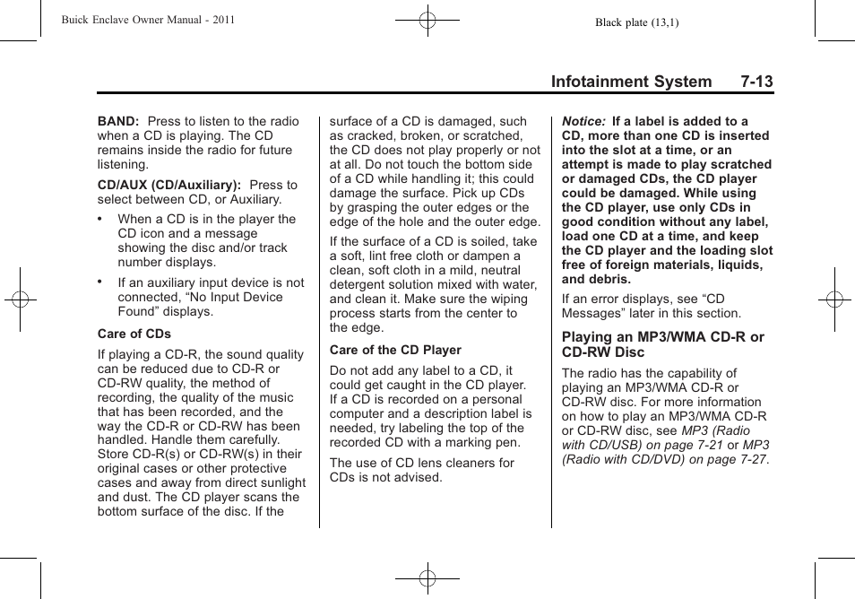 Infotainment system 7-13 | Buick 2011 Enclave User Manual | Page 189 / 434