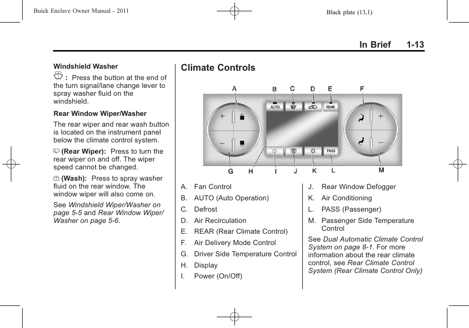 Climate controls, Climate controls -13 | Buick 2011 Enclave User Manual | Page 19 / 434