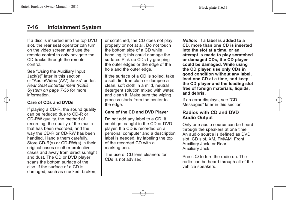 16 infotainment system | Buick 2011 Enclave User Manual | Page 192 / 434