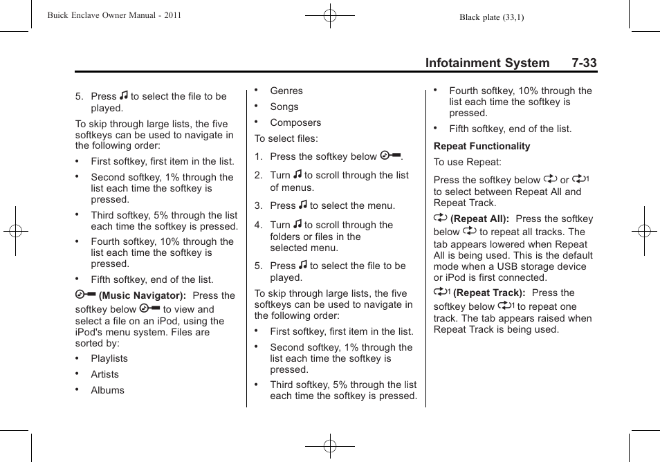 Infotainment system 7-33 | Buick 2011 Enclave User Manual | Page 209 / 434