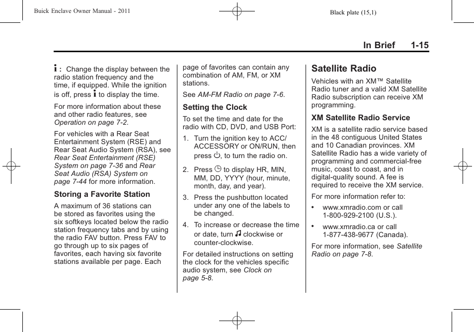 Satellite radio, Satellite radio -15 | Buick 2011 Enclave User Manual | Page 21 / 434