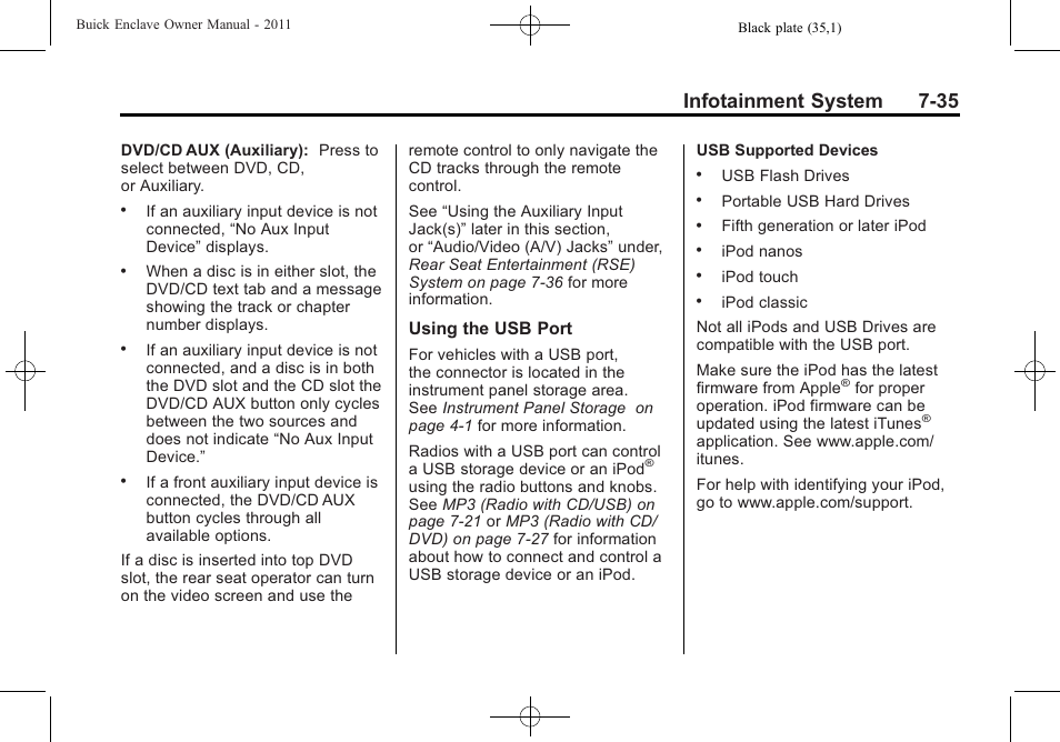 Infotainment system 7-35 | Buick 2011 Enclave User Manual | Page 211 / 434