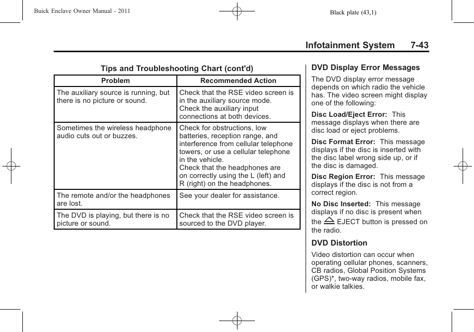 Infotainment system 7-43 | Buick 2011 Enclave User Manual | Page 219 / 434